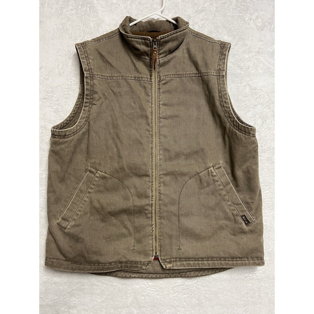 Woolrich Duck Canvas Vest Mens L Brown Aztec Fleece Lined Full Zip Outdoor‎